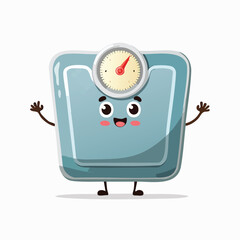 bathroom scale in cute cartoon character style with expressive face and limbs.