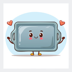 baking tray in cute cartoon character style with expressive face and limbs.