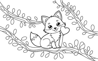 Cute Animal Coloring Page, Lineart outline illustration 