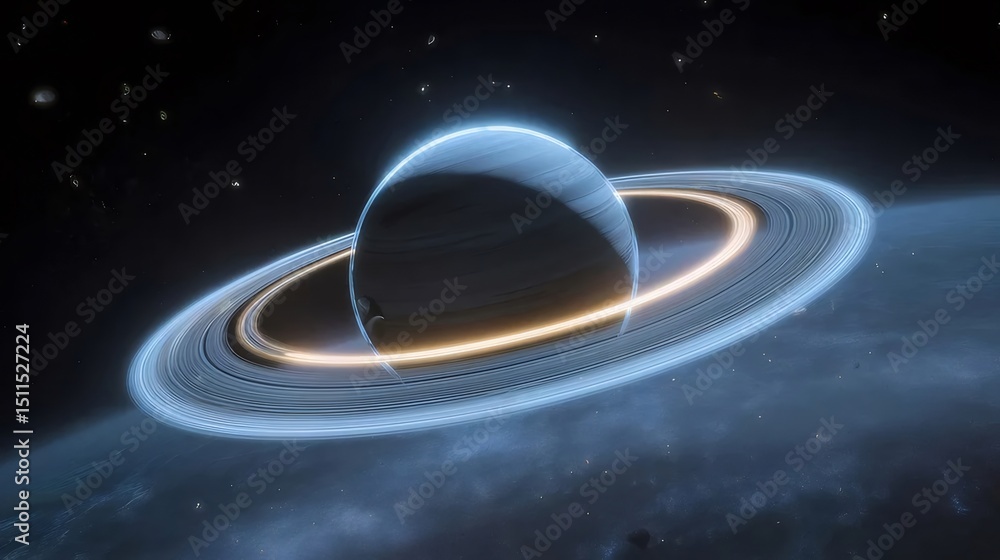 Aufkleber 宇宙空間に輝く青いピクセル化された土星のリングを持つ惑星のデジタルイラスト