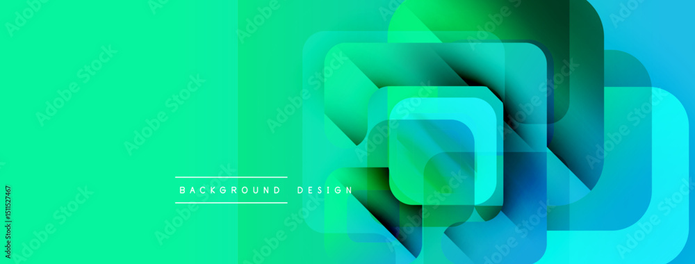 Poster abstract geometric shapes overlap, creating vibrant turquoise, green gradients. modern design elemen