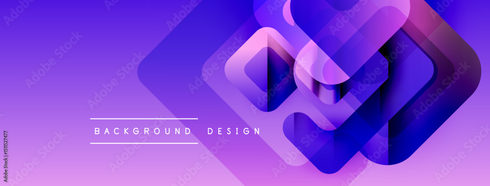 Poster abstract geometric shapes overlap, creating vibrant purple gradient effect. modern design elements s