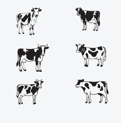 Cow Icon Set – Flat Farm Animal Vector Icons for Dairy and Agriculture.....