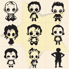 All kind of Terrible Doll vector Black and white set-35