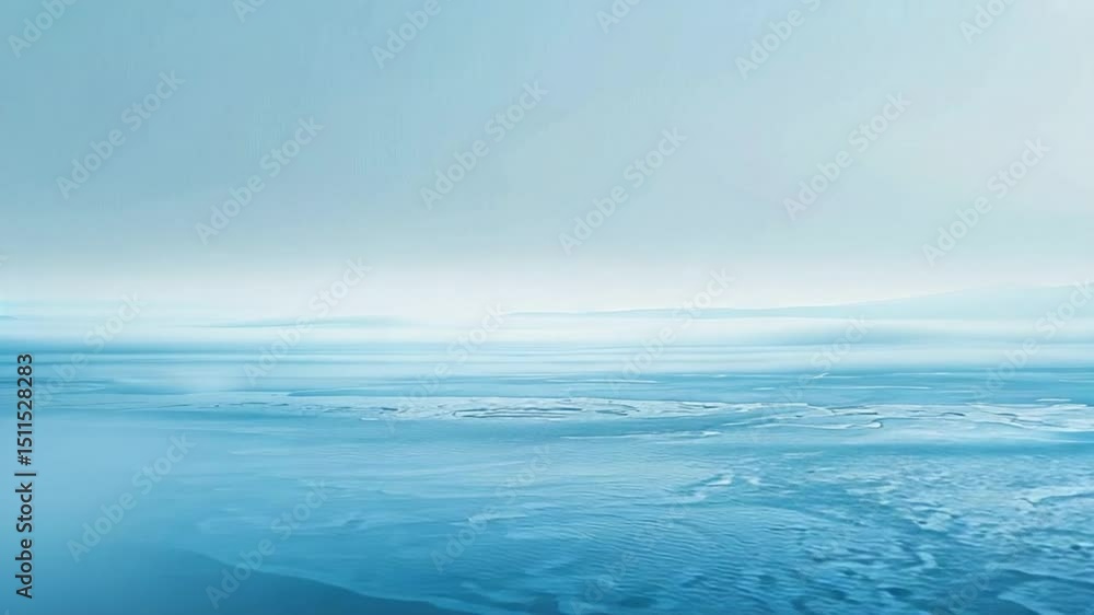 Poster serene blue ocean waves with gentle fog and soft light creating a calm atmosphere at dawn 4k video f