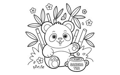 Cute Animal Coloring Page, Lineart outline illustration 