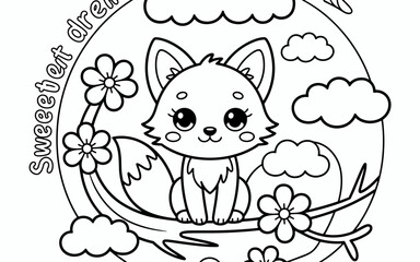 Cute Animal Coloring Page, Lineart outline illustration 