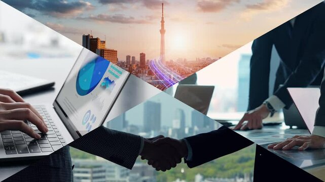 Collage video of various business scenes