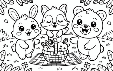 Cute Animal Coloring Page, Lineart outline illustration 
