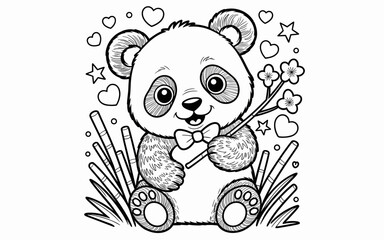 Cute Animal Coloring Page, Lineart outline illustration 