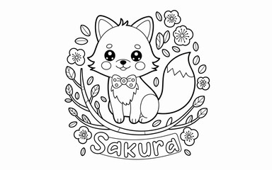 Cute Animal Coloring Page, Lineart outline illustration 