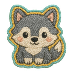 PNG Cute embroidered wolf illustration.