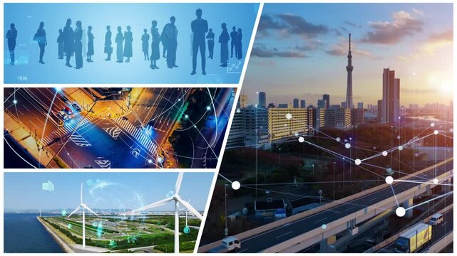 A collage video of various technology images