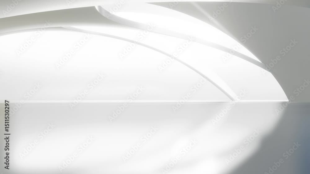 Poster abstract wavy architecture space with empty concrete floor, soft white sci-fi interior background, 3