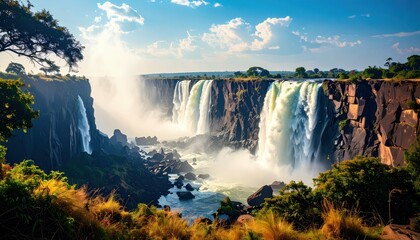 Fototapeta premium Stunning Victoria Falls Showcasing Nature's Raw Power and Tragedy