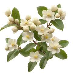 Delicate White Flowers and Buds Branch, Isolated on Transparent Background Design