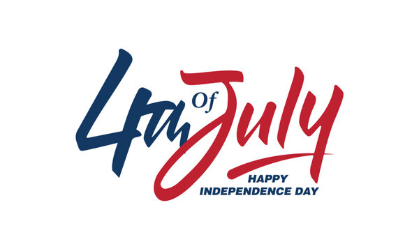 Handwritten brush lettering of 4th of July on white background. Happy Independence Day. - Powered by Adobe