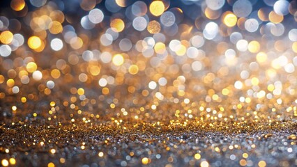 Abstract background featuring sparkling gold and silver bokeh lights for festive designs