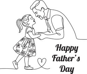 One Line Drawing of Dad and Little Girl Smiling Together with Heart Element for Fathers Day Greeting Card Design