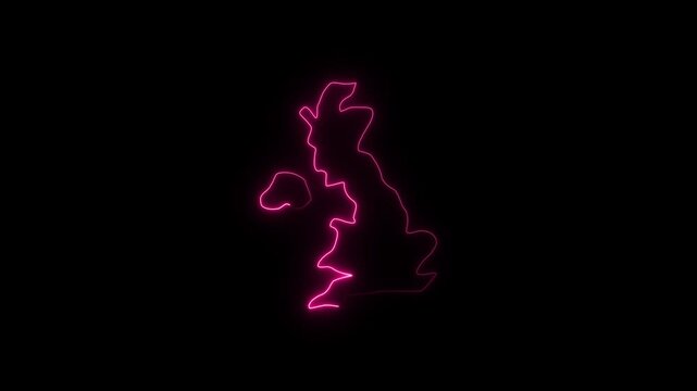 glowing neon uk icon animation black background. 4K Video motion graphic animation.