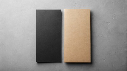 Black and kraft paper rectangular mockup designs on a textured gray background