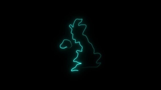 glowing neon uk icon animation black background. 4K Video motion graphic animation.