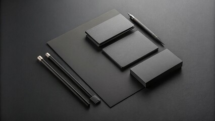Elegant corporate stationary mockup featuring business cards notepaper and pens displayed
