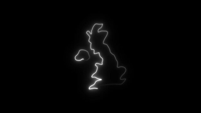 glowing neon uk icon animation black background. 4K Video motion graphic animation.