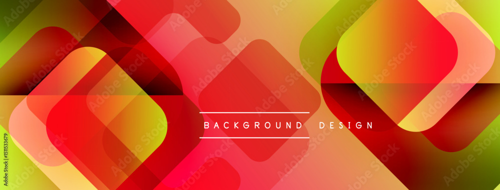 Aufkleber Abstract geometric shapes overlap. Vibrant reds, oranges, yellows create dynamic visual effect. Modern design element for backgrounds.