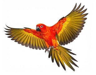 Fototapeta premium Sun Parakeet in Flight: A Vibrant, Detailed Study