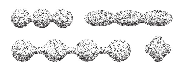 3d stipple dots brutal shapes collection. Set of black bitmap abstract geometric elements