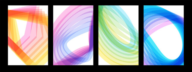 Trendy cover set with cool dynamic motion effect. Overlay geometric shapes layout design template