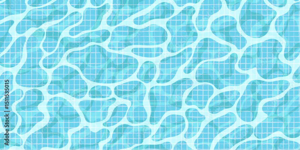 Poster realistic swimming pool bottom background. spa pool top view with water surface texture and tiled fl