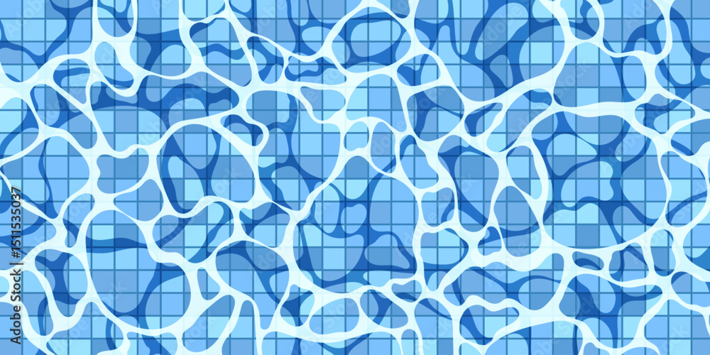 Poster realistic swimming pool bottom background. spa pool top view with water surface texture and tiled fl