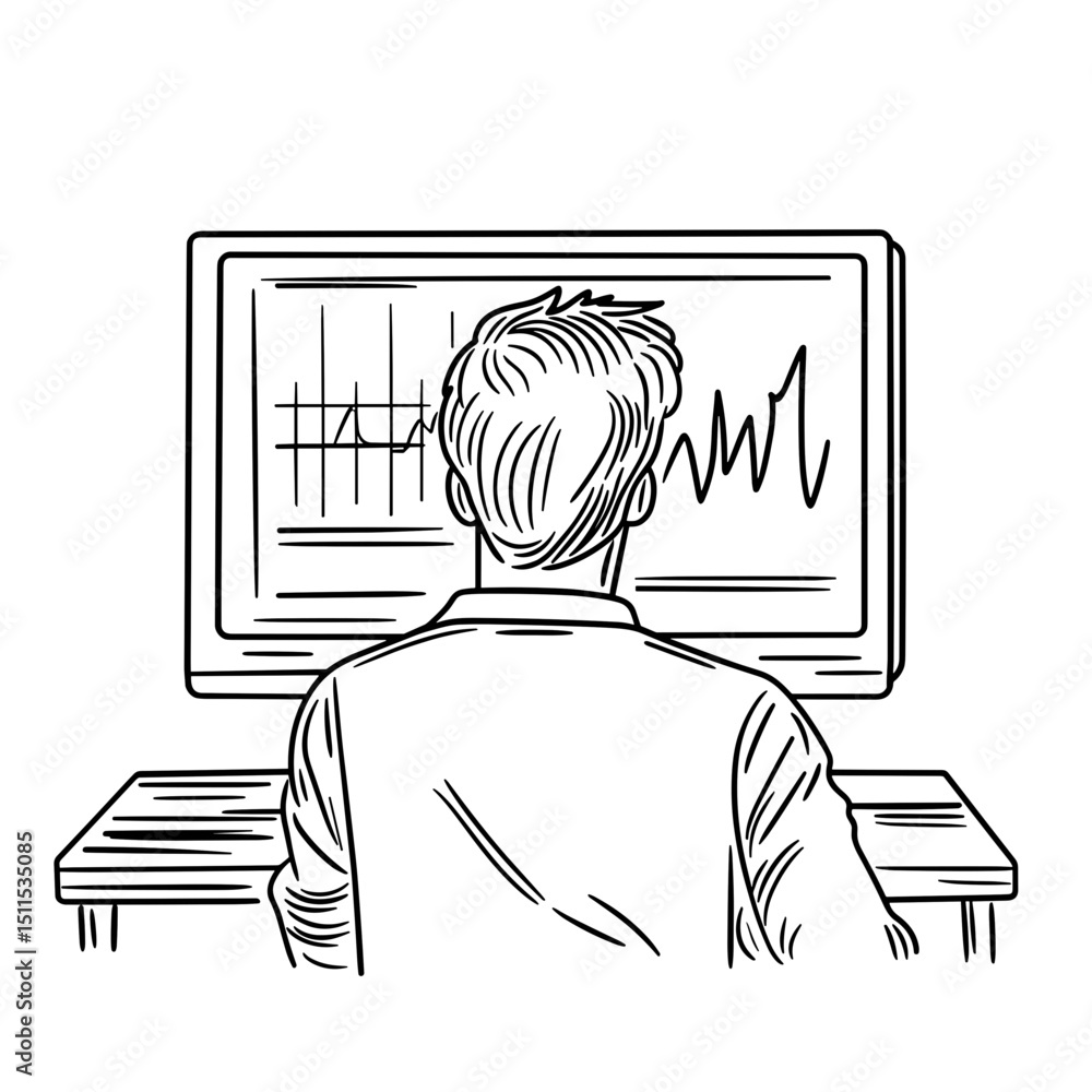 Aufkleber man analyzing data on computer screen in office setting