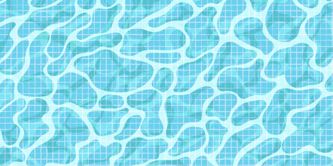 Realistic swimming pool bottom background. Spa pool top view with water surface texture and tiled floor