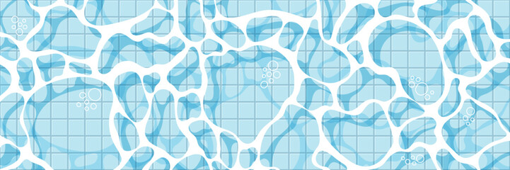 Realistic swimming pool bottom background. Spa pool top view with water surface texture and tiled floor