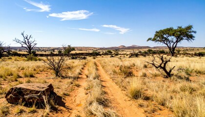 Naklejka premium Vast South African Veldt Landscape with Natural Elements and Curses