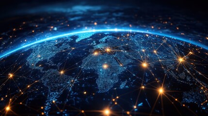 Obraz premium Stunning Earth View with Bright Connections and Global Network Lights