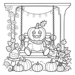 Cute Animal Coloring Page, Lineart outline illustration 