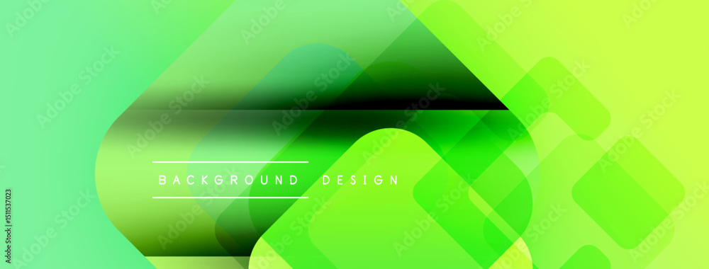 Fototapete Abstract vibrant background. Overlapping squares create dynamic visual effect. Green hues dominate design, offering modern aesthetic.