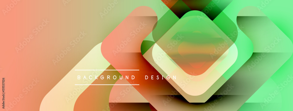 Aufkleber Abstract geometric shapes overlap, creating vibrant gradient background. Peach, green, orange hues dominate composition. Modern design element.