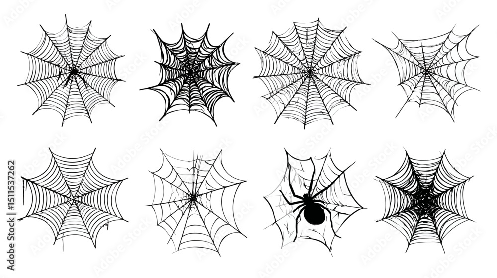 Poster spider web frame set simple silhouette vector on white background -
