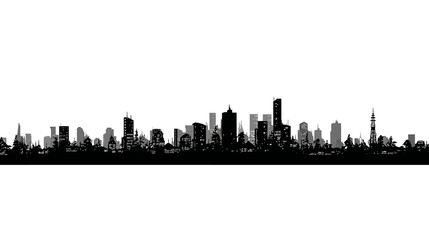 Town skyline outline simple black silhouette vector isolated on white background  -  