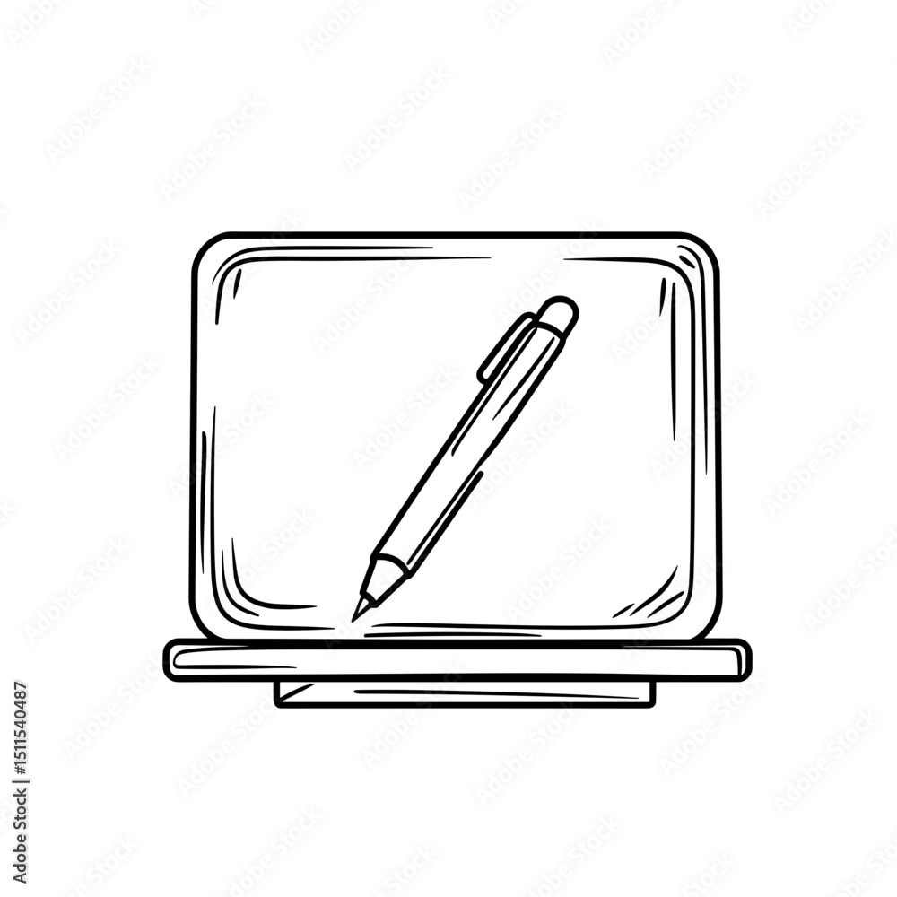 Poster digital tablet with a stylus pen in a minimalistic design