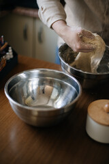Man making fresh yeast dough