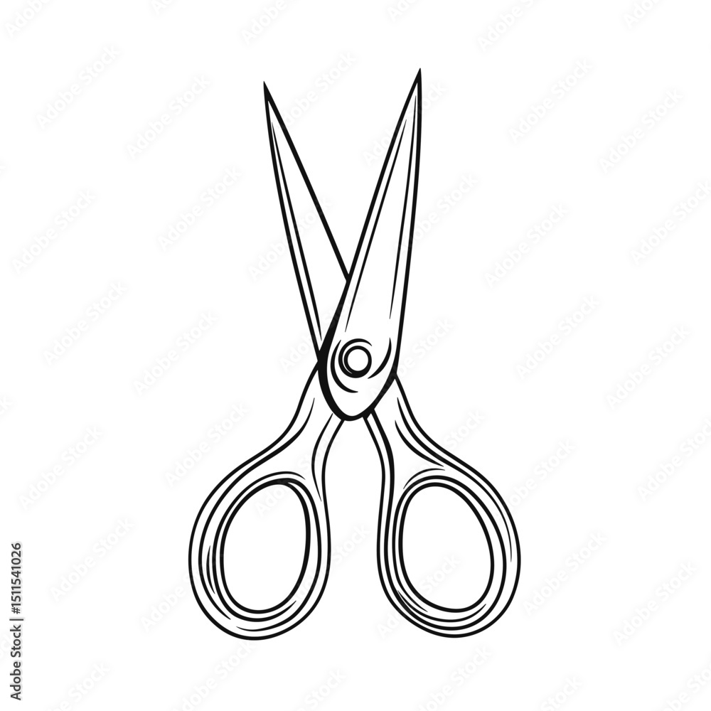 Poster Scissors in a simple line drawing design on a white background  
