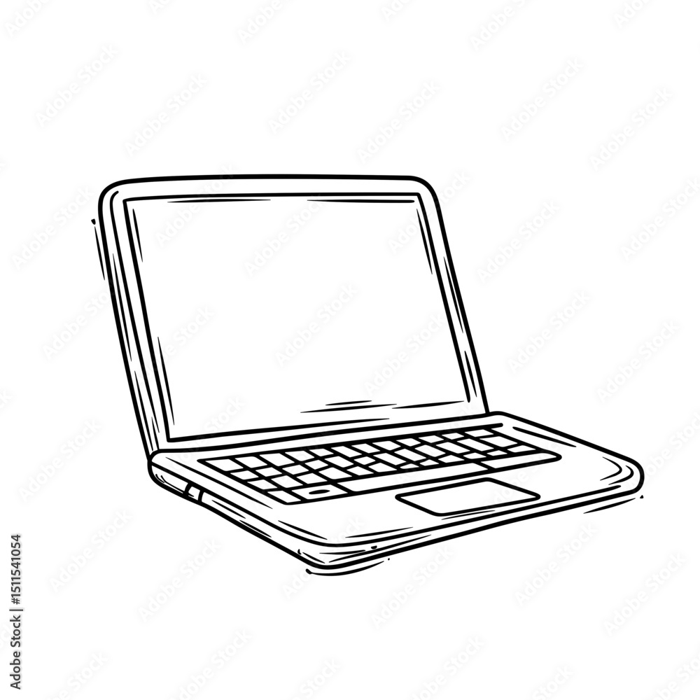 Poster line drawing of a laptop computer in a minimalist style