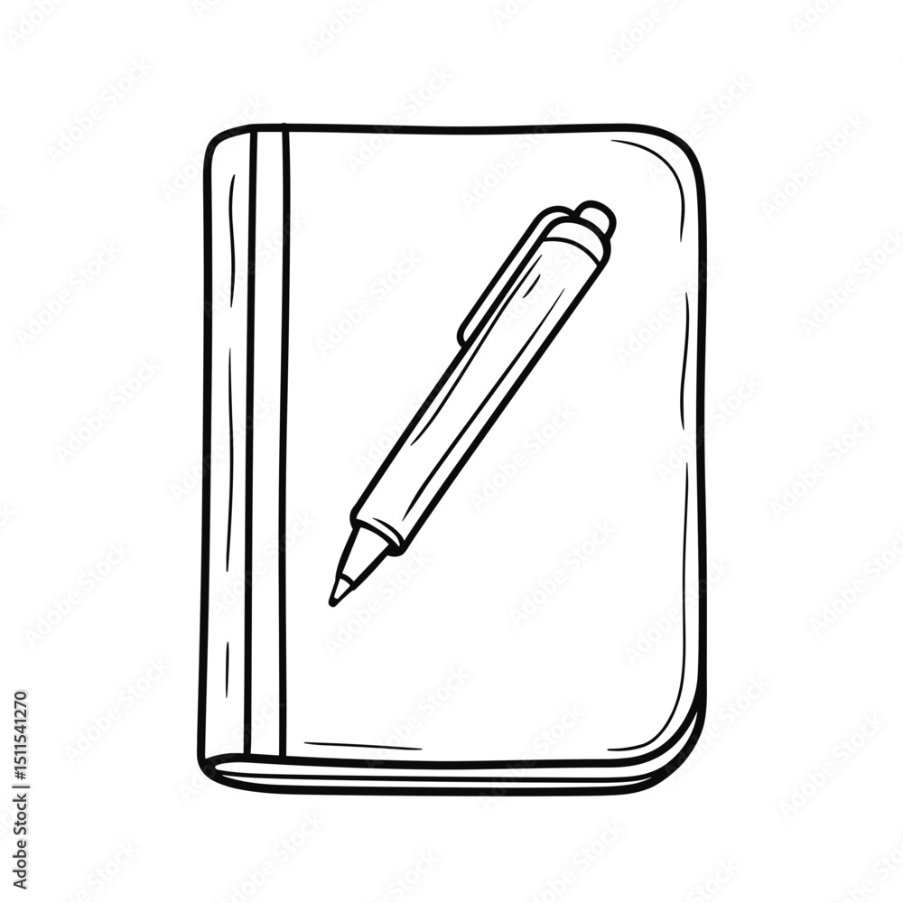 Poster notebook with a pen on top in a simple black and white style