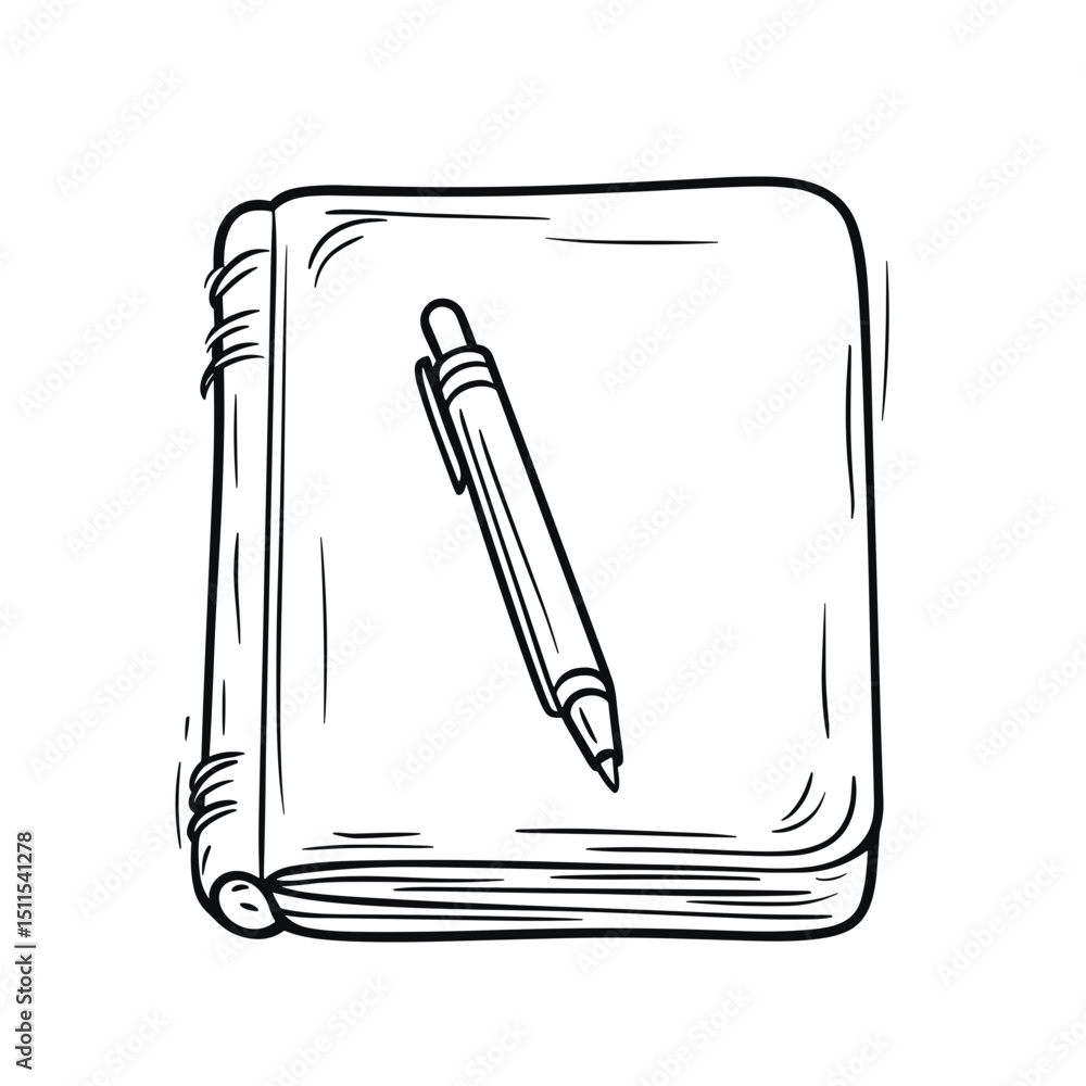 Poster classic notebook with pen resting on top in a minimalist style